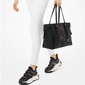 Michael Kors Voyager Medium Logo Leather Stud Stripe Mixed-Media Tote Bag - NWT!